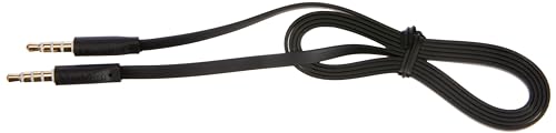 SYSTEM-S 4-poliges 2X 3.5 mm Klinke auf Klinke TRRS Audio Stereo AUX Headset Kabel Flachkabel 100 cm in Schwarz von System-S