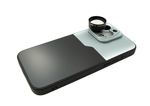 SYSTEM-S Zoom Linse 3X Tele Objektiv 37 mm Filter mit Hülle für iPhone 15 Pro Max in Schwarz Grau von System-S