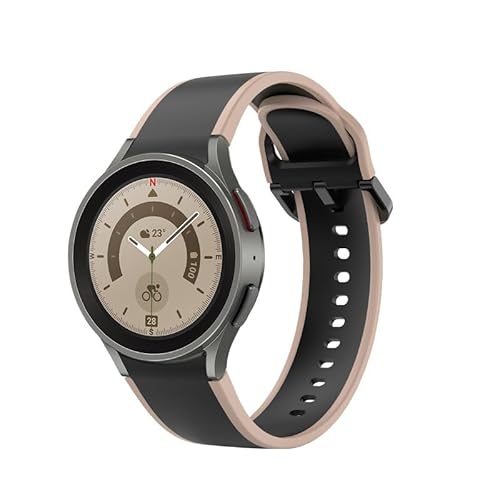 System-S Armband 20 mm aus Silikon für Samsung Galaxy Watch 5 4 Smartwatch Beige Schwarz von System-S