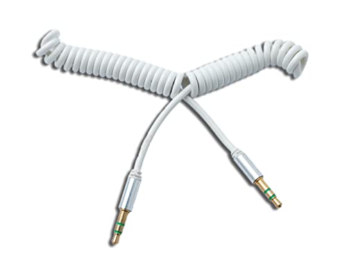System-S Audio Kabel 150 cm 3,5 mm Stereo Klinke Stecker zu Stecker Spirale in Weiß von System-S