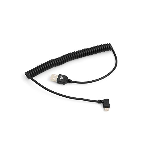 System-S Dehnbares Spiralkabel Micro USB 2.0 Kabel gewinkelt 90 Grad Winkelstecker (rechts/Male) Adapter Datenkabel und Ladekabel 50-135 cm von System-S