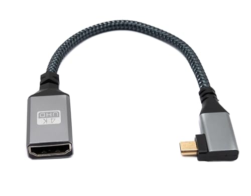 System-S HDMI Kabel 20 cm 4K UHD 60 Hz Micro Stecker zu Standard Buchse geflochten Winkel von System-S