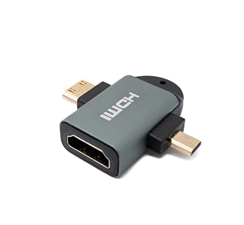 System-S HDMI Y Adapter 4K Standard Buchse zu Mini Stecker & Micro Stecker Kabel in Grau von System-S