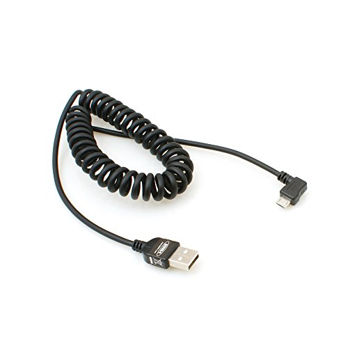 System-S Micro USB 2.0 Spiral Kabel 90 Grad gewinkelt Winkelstecker (links/male) Datenkabel Ladekabel 150 cm von System-S