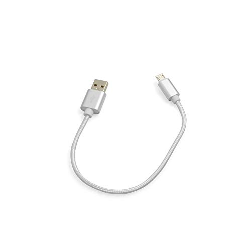 System-S Micro USB Kabel zu USB A 2.0 Geflochtene Nylon Ummantelung Weiß-Silber 25 cm von System-S