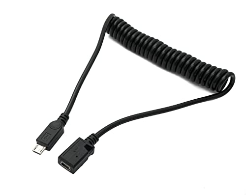 System-S USB 2.0 Kabel 120 cm Micro B Stecker zu Mini B Buchse Adapter Spirale in Schwarz von System-S