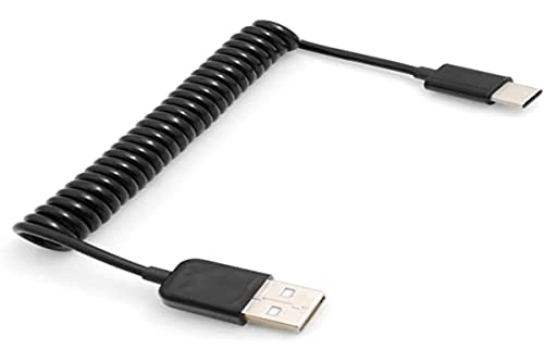 System-S USB Type C 3.1 zu USB 2.0 Spiralkabel Datenkabel Ladekabel Adapter Kabel 50 cm - 100 cm schwarz von System-S