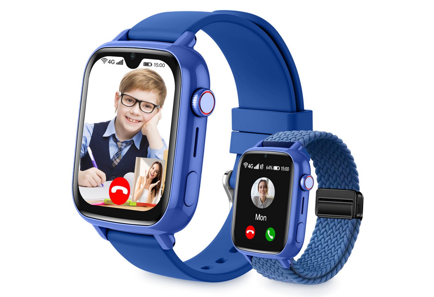 Sytifro Smartwatch Kinder, mit GPS und 4G Telefon, IPX7 Wasserdicht Smartwatch (GPS Tracker mit Videoanrufen, SOS, Schulmodus cm/Doppeltes Band,Großer HD-Bildschirm Kinderuhr 1,91" Zoll), Geeignet für Jungen und Mädchen im Alter von 3-16 Jahren von Sytifro