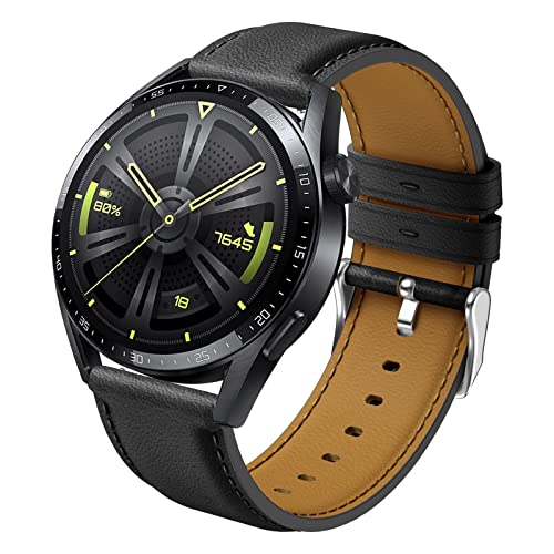 Syxinn 22mm Leder Armband für Huawei Watch GT 3 46mm/GT 3 Pro 46mm, Huawei Watch GT 2 46mm/GT 2e/GT 2 Pro Armband, Huawei Watch 3/3 Pro Weich Leder Uhrenarmband Sportarmband für Herren Damen von Syxinn