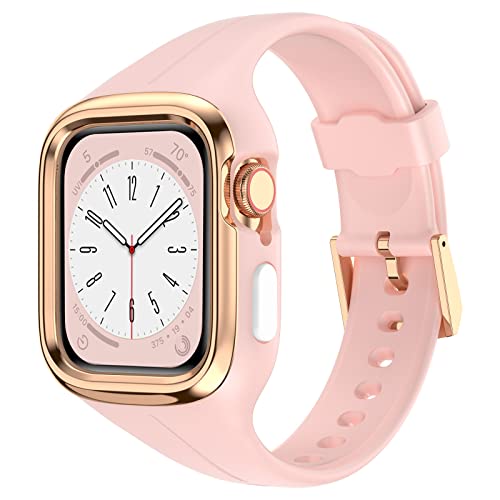 Syxinn Armband mit Hülle Kompatibel für Apple Watch Armband 40mm 41mm, Silikon Armband mit Edelstahl Gehäuse Hochwertiges Uhrenarmband Schutzhülle für iwatch Series 8/7 41mm, Series 6/SE2/5/4/SE 40mm von Syxinn