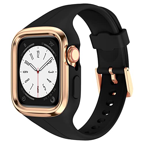 Syxinn Armband mit Hülle Kompatibel für Apple Watch Armband 40mm 41mm, Silikon Armband mit Edelstahl Gehäuse Hochwertiges Uhrenarmband Schutzhülle für iwatch Series 8/7 41mm, Series 6/SE2/5/4/SE 40mm von Syxinn