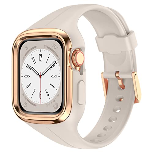 Syxinn Armband mit Hülle Kompatibel für Apple Watch Armband 40mm 41mm, Silikon Armband mit Edelstahl Gehäuse Hochwertiges Uhrenarmband Schutzhülle für iwatch Series 8/7 41mm, Series 6/SE2/5/4/SE 40mm Syxinn Armband mit Hülle Kompatibel für Apple Watch Armband 40mm 41mm, Silikon Armband mit Edelstahl Gehäuse Hochwertiges Uhrenarmband Schutzhülle für iwatch Series 8/7 41mm, Series 6/SE2/5/4/SE 40mm von Syxinn