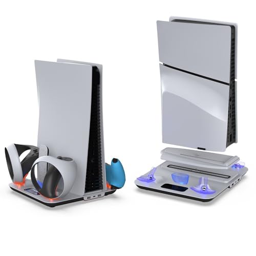 Controller-Ladestation & Kühlungsständer für PS5 Slim,Konsolen-/Headset-Organisationshalter für PlayStation 5 Slim,Kühlungsventilator-Zubehör für PS5 Slim,Headset- und Fernbedienungshalter von Szaerfa