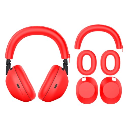 Ohrpolster Silikonabdeckung Kopfband Schutzgehäuse für Sony WH-1000XM6, Kopfhörer Ohrpolster Abdeckung Kissen Ohrmuscheln Ohrenschützer (Rotes 3-teiliges Set) von Szaerfa