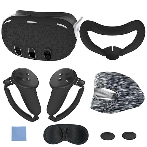 Szaerfa VR Schutzhüllen Set für Meta Quest 3 Zubehör,Headset Schutzhülle,Controller Grip Cover,Face Pad Cover,Augenmaske Gesichtskissen Schweißband,Linsenschutz,Grip Button Cases (schwarz) von Szaerfa