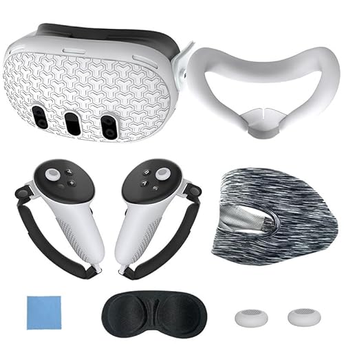 Szaerfa VR Schutzhüllen Set für Meta Quest 3 Zubehör,Headset Schutzhülle,Controller Grip Cover,Face Pad Cover,Augenmaske Gesichtskissen Schweißband,Linsenschutz,Grip Button Cases (weiß) von Szaerfa