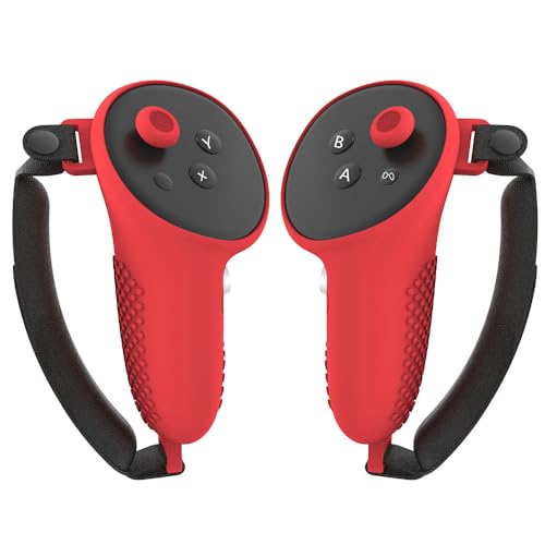 VR Controller Griffe Hülle für Meta Quest 3,VR-Silikon-Schutzhülle/Soft Grips Skin Hülle für Virtual Reality Griffe,mit Anti-Throw Knuckle Strap (rot) von Szaerfa