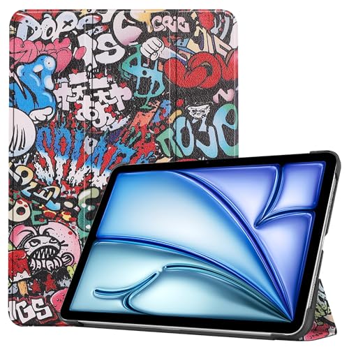 Szakdws Tablet Hülle für iPad Air 11" 2024(M2),Slim PU Leder Smart Cover Dreifach Ständ Stoßfest Hard PC Rücken Hülle,mit Auto Schlaf/Wach Funktion,Graffiti von Szakdws