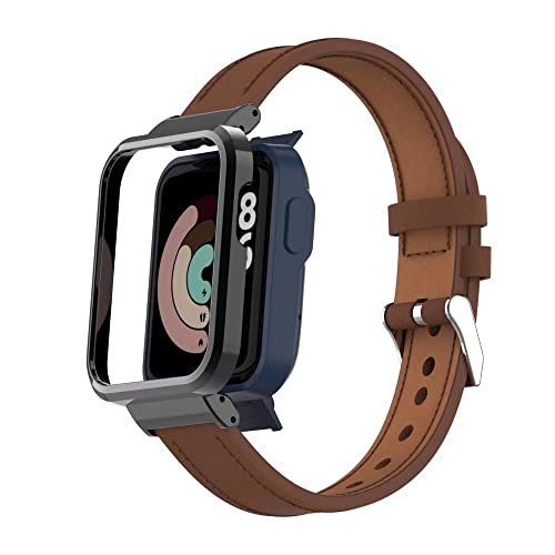 T-BLUER Kompatibel mit Xiaomi Mi Watch Lite/Redmi Watch Lite, Ersatz-Armband aus Leder mit Metallrahmen für Redmi Watch Lite Fitness Tracker, Braun von T-BLUER