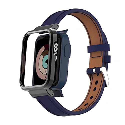 T-BLUER Kompatibel mit Xiaomi Mi Watch Lite/Redmi Watch Lite, Ersatz-Armband aus Leder mit Metallrahmen für Redmi Watch Lite Fitness Tracker, Marineblau von T-BLUER