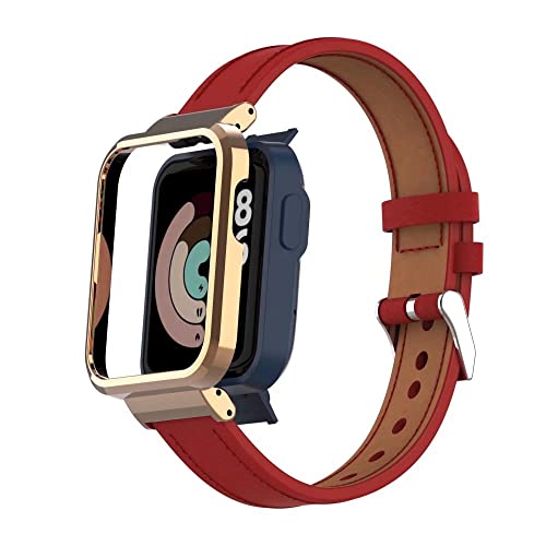 T-BLUER Kompatibel mit Xiaomi Mi Watch Lite/Redmi Watch Lite, Ersatz-Armband aus Leder mit Metallrahmen für Redmi Watch Lite Fitness Tracker, Rot von T-BLUER
