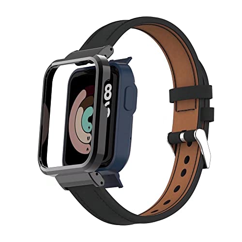 T-BLUER Kompatibel mit Xiaomi Mi Watch Lite/Redmi Watch Lite, Ersatz-Armband aus Leder mit Metallrahmen für Redmi Watch Lite Fitness Tracker, Schwarz von T-BLUER