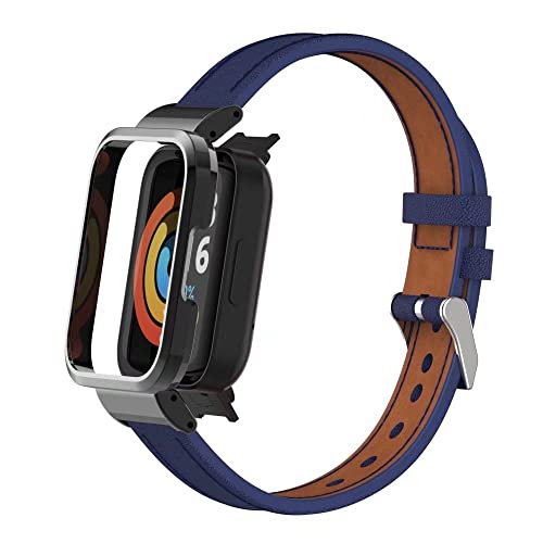 T-BLUER Kompatibel mit Xiaomi Redmi Watch 2 Lite, Ersatz-Armband aus Leder mit Metallrahmen für Xiaomi Redmi Watch 2 Lite Fitness Tracker, Marineblau von T-BLUER