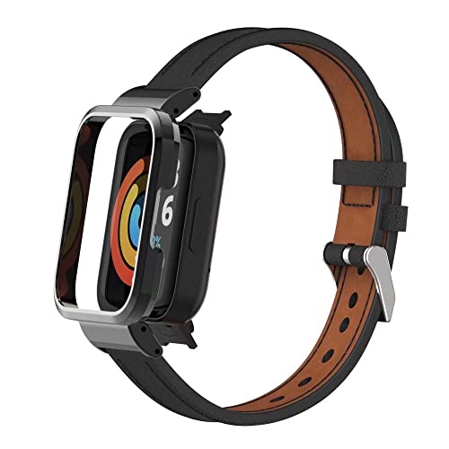 T-BLUER Kompatibel mit Xiaomi Redmi Watch 2 Lite, Ersatz-Armband aus Leder mit Metallrahmen für Xiaomi Redmi Watch 2 Lite Fitness Tracker, Schwarz von T-BLUER