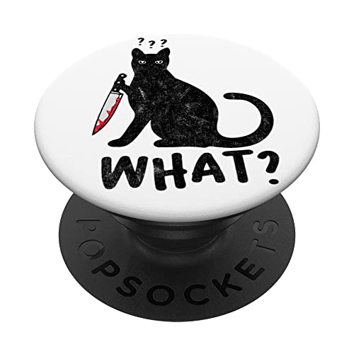 Katze Was? Lustige schwarze Katzenliebhaber-Design-Kätzchen mit Messer PopSockets mit austauschbarem PopGrip Katze Was? Lustige schwarze Katzenliebhaber-Design-Kätzchen mit Messer PopSockets mit austauschbarem PopGrip von T-ShirtManiak