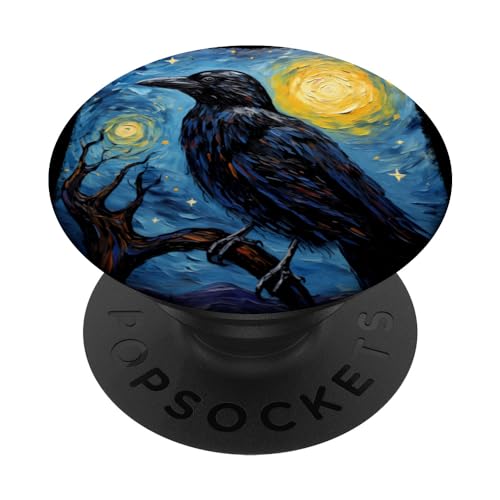Starry Raven Night Style Painting Van Crow Gogh Lover bird PopSockets mit austauschbarem PopGrip Starry Raven Night Style Painting Van Crow Gogh Lover bird PopSockets mit austauschbarem PopGrip von T-ShirtManiak