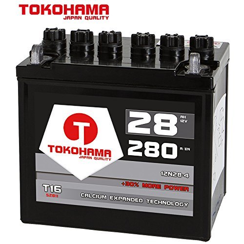 Tokohama Rasentraktor Batterie Aufsitzmäher 28Ah 12V +Pol Links ohne Säure statt 22Ah 24Ah 26Ah 12N24-4 von T TOKOHAMA JAPAN QUALITY