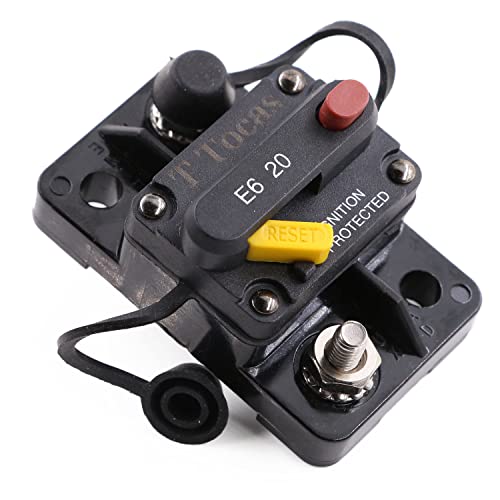 T Tocas 20A Mini Schutzschalter mit Manuelles Reset Sicherungsautomat 12V- 32V DC für Solar/Kfz Audio/Wohnmobil/Marine/Boot-Trollmotor, 20 Amp Leistungsschalter Sicherungshalter, wasserdichte von T Tocas