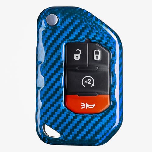 T-carbon Schutzhülle für Jeep-Schlüsselanhänger, Echtglasfaser, passend für Jeep Wrangler JL JLU Rubicon Sahara JLU Gladiator JT Fernbedienung Schlüsselzubehör 2018–2024 (blau) von T-carbon