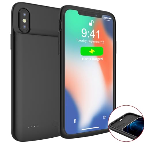 Akku Hülle für iPhone X/XS / 10, 6000mAh Hohe Kapazität Zusatzakku Ladehülle Akku Case Tragbare Power Case Akkuhülle Battery Case Cover Powerbank Hülle für iPhone XS/X / 10 [ 5,8 Zoll ] von T.One