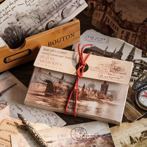 Postkarten im Retro-Stil, Vintage-Landschaft, alte Reise, spezielle Form, Iravel Memories, Set mit 30 verschiedenen Designs, perfekt für Hochzeitsfeier, Gästebuch (braun) von T-shin
