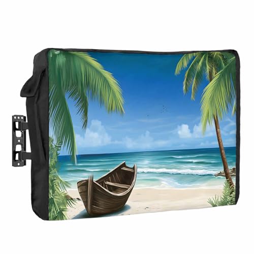 TV-Abdeckung für den Außenbereich, Motiv: Sommerpalme, Ozean, Strand, Boot, wasserdicht und wetterfest, 132,1 cm - 139,7 cm (52 - 55 Zoll), LCD-Display, bewegliches Schild, TV-Displayschutzfolie, von T&H XHome