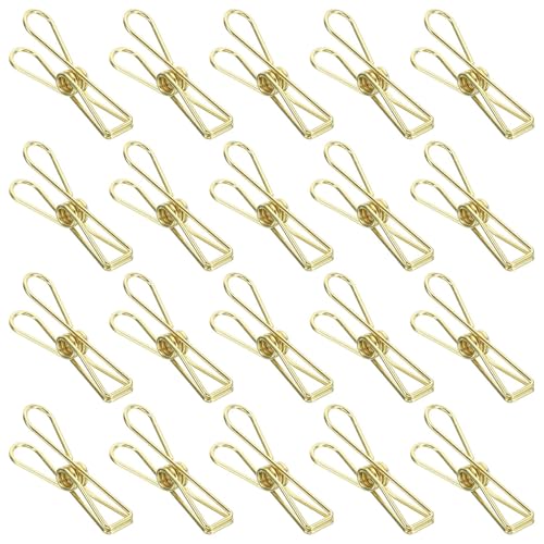 TA-VIGOR 50 Stück Metalldraht-Hohlklammern, 32 mm, Mini-Binder-Papierklemme, Mehrzweck-Büroklammern, Versiegelung von Rechnungen, Papierhalter für Kleidung, Rechnungen, Papier, Büro, Heimbedarf, Gold von TA-VIGOR