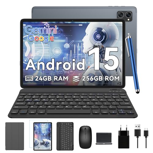 TABWEE Android 15 Tablet mit Tastatur - 24GB RAM+256GB ROM (2TB TF), Octa-Core, Gaming Tablet 10 Zoll, 5000mAh, 8MP+5MP, Gemini AI, Widevine L1, 5G WiFi, GPS, Face ID von TABWEE