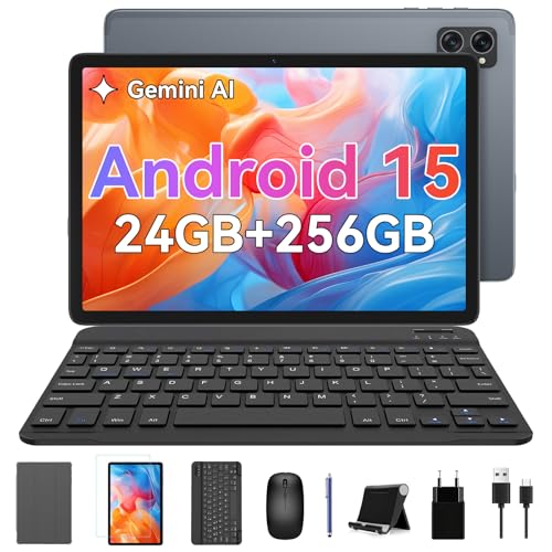 TABWEE T20 Tablet mit Tastatur - Octa-core Tablet Android 15 mit Gemini AI, 24GB RAM + 256GB ROM(2TB TF), 10 Zoll HD Incell, 8MP+5MP Kamera 5000mAh 5G WiFi/Typ-C/GPS von TABWEE