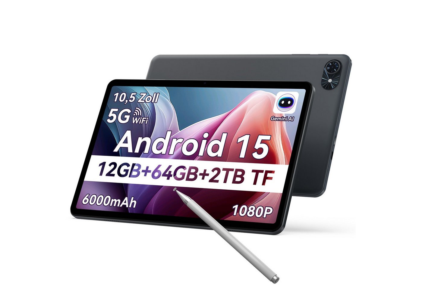 TABWEE T80 2025 Android15 incl. Stift Tablet (10.5", 64 GB, incl. Stift, 5G wifi, Android 15, 1080P, Gemini AI, PC-Modus) von TABWEE