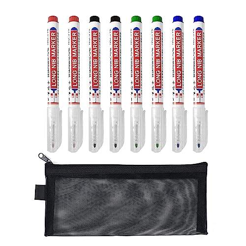 TAFACE 8 Stück Marker, 1 Stück Mäppchen, Tieflochmarker mit 20-mm-Spitze, Bohrmarker, geeignet für Holz, Metall, Wand, Kunststoff, Pappe (schwarz, rot, blau, grün) von TAFACE