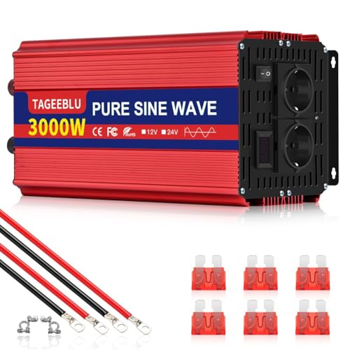 TAGEEBLU 1000W Reiner Sinus Wechselrichter DC 24V auf AC 230V Spannungswandler, Wechselrichter für Fahrzeuge mit Alligatorclip, 1 AC Steckdose und LCD Bildschirm TAGEEBLU 1000W Reiner Sinus Wechselrichter DC 24V auf AC 230V Spannungswandler, Wechselrichter für Fahrzeuge mit Alligatorclip, 1 AC Steckdose und LCD Bildschirm von TAGEEBLU
