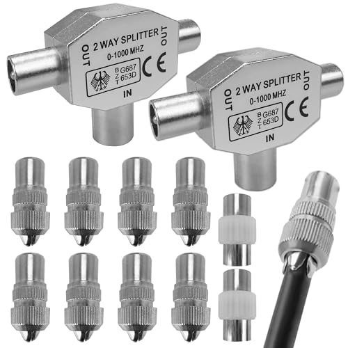2 Stück Antennen Verteiler,Splitter Antennenverteiler 2Fach, Antennenkabel Verteiler, T-Adapter Verteiler,2X Koax Stecker für Digitales TV und Kabel TV 2 Stück Antennen Verteiler,Splitter Antennenverteiler 2Fach, Antennenkabel Verteiler, T-Adapter Verteiler,2X Koax Stecker für Digitales TV und Kabel TV von TAGOQUEN