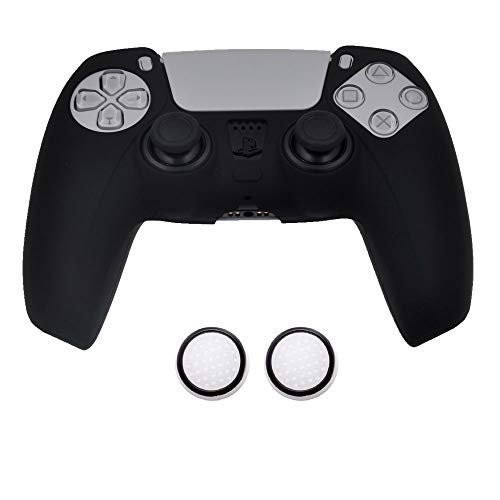 PS5 Controller-Schutzhüllen, schwarz, rutschfeste Silikon-Schutzhülle für Playstation 5 Controller, PS5 DualSense Wireless Controller Zubehör mit 2 nachtleuchtenden Daumengriffkappen von TAIFOND
