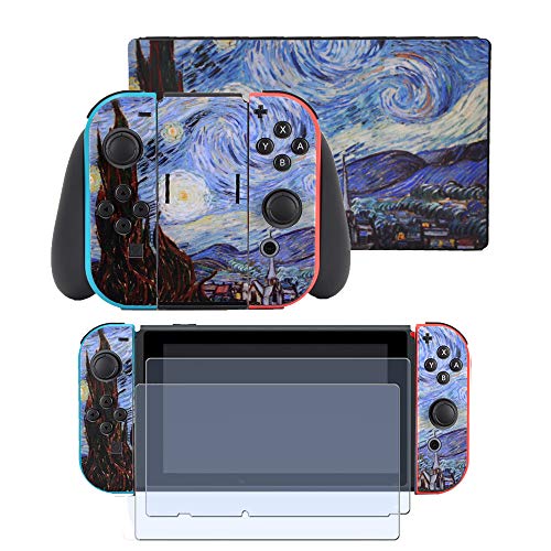 Taifond Starry Night Full Set Faceplate Skin Aufkleber für Nintendo Switch mit 2 Displayschutzfolien (Konsole & Joy-con & Dock & Grip) von TAIFOND