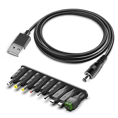 TAIFU 5V 9V 1A 2A 3A USB DC Stecker Ladekabel auf 5,5*2,1mm mit 9 Spitzen 2,5*0,7/3,5*1,35/4,0*1,7/4,8*1,7/5,5*1,7/5,5*2,5/Micro USB/Type-C/ LED Connector für Tablet JBL Pulse Samsung Handy Ladegerät von TAIFU