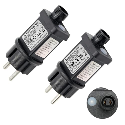 TAIHOBO 31V 6W EU Stecker 8 Modi Lichterkette Netzteil Adapter mit Timer, Speicherfunktion, 2 Stück IP44 Stecker Wasserdicht Transformator für Weihnachtsbeleuchtung Lichternetz Lichterkette von TAIHOBO