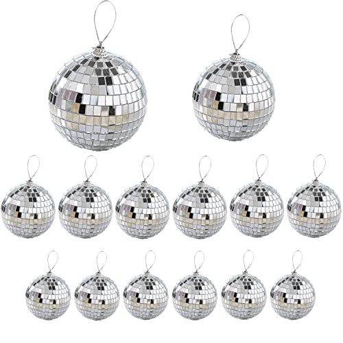 14 Stück Spiegel-Discokugeln, 4 Größen, Discokugel-Dekoration, zum Aufhängen, reflektierende Spiegelkugel für Bar-Party, Bühnen-Requisiten, Weihnachtsbaumschmuck (15cm+10cm+4cm) von TAIKUU 久の物