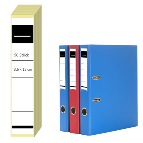 50 Stück Ordner Rückenschilder Selbstklebend – 3,6 x 19 cm Etiketten für 5 cm breite Ordner – Beschreibbare Ordnerrücken Aufkleber Weiß – Ordneretiketten für Büro, Schule, Archiv von TAKIMEZY