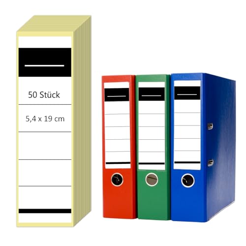 50 Stück Ordner Rückenschilder Selbstklebend – 5,4 x 19 cm Etiketten für 8 cm breite Ordner – Beschreibbare Ordnerrücken Aufkleber Weiß – Ordneretiketten für Büro, Schule, Archiv von TAKIMEZY